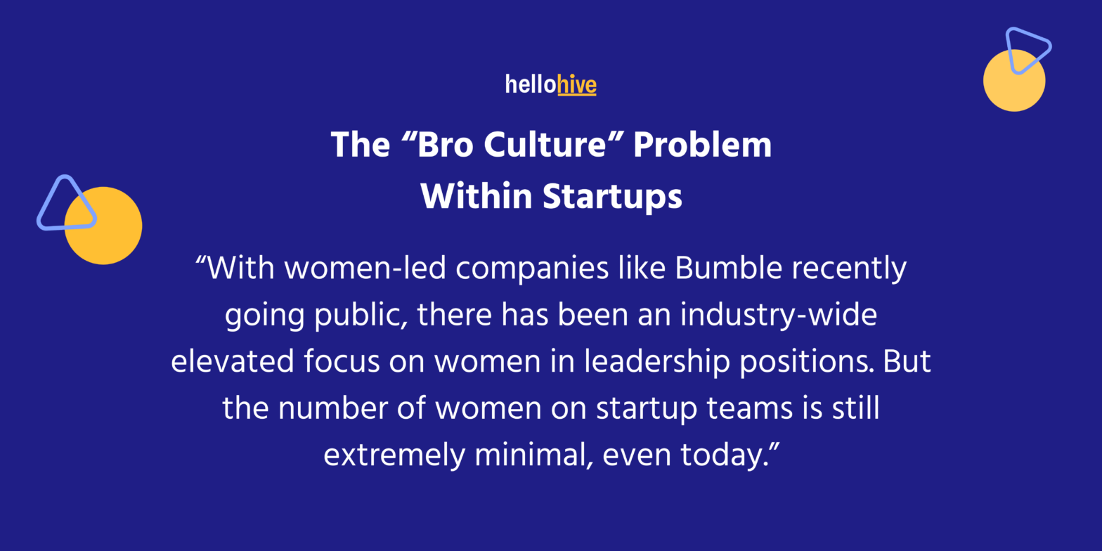 Image with summary of blog, "The Bro Culture Problem Within Startups"